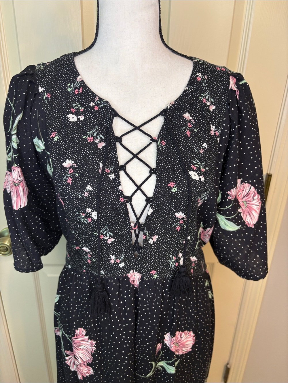 Xhilaration Cottagecore Floral Polka Dot Dress Size M Noir Romantic Cottage